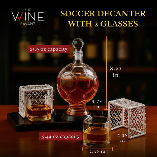 Soccer Whiskey Decanter Set with 2 Glasses & Holder Glasses
