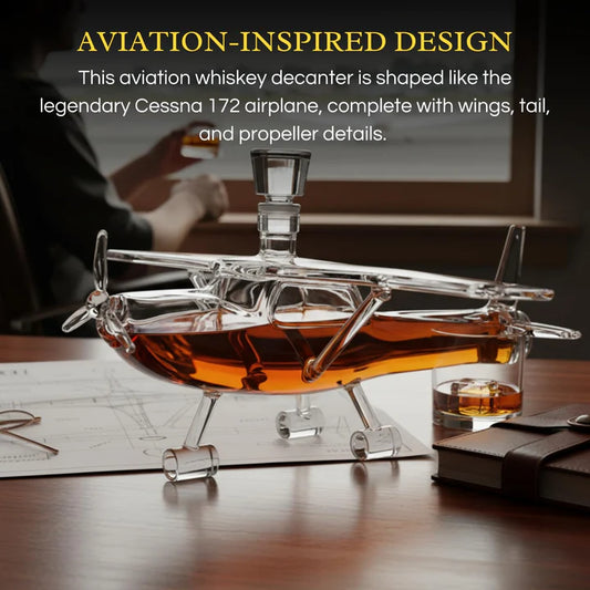 Airplane Whiskey Decanter, Cessna 172 Plane 25oz Win & Liquor Carafe with Propeller