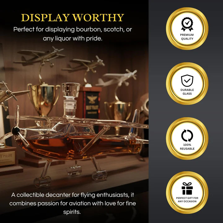 Airplane Whiskey Decanter, Cessna 172 Plane 25oz Win & Liquor Carafe with Propeller