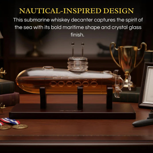 Submarine Whiskey & Wine Decanter Set - Wood Base 25oz