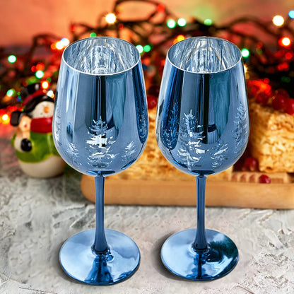 Crystal Christmas Tree Stemmed Wine & Water Glasses - Set of 2
