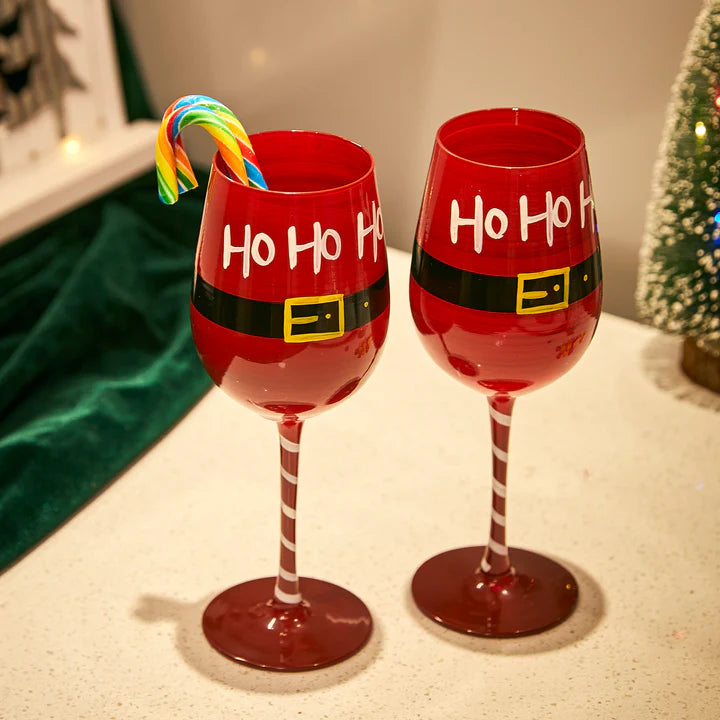 Ho Ho Ho Santa's Christmas Stemmed Wine & Water Glasses - Set of 2