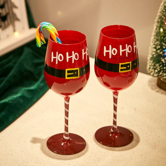 Ho Ho Ho Santa's Christmas Stemmed Wine & Water Glasses - Set of 2