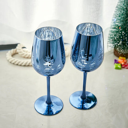 Crystal Christmas Tree Stemmed Wine & Water Glasses - Set of 2