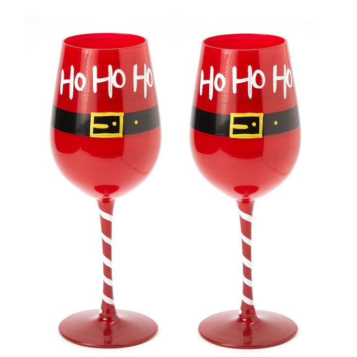 Ho Ho Ho Santa's Christmas Stemmed Wine & Water Glasses - Set of 2