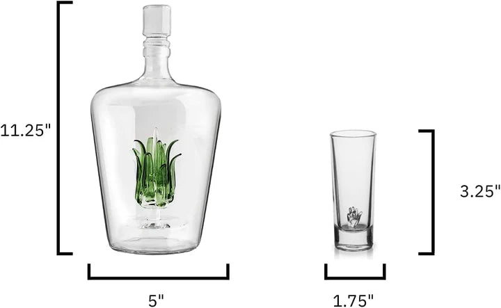 Tequila Decanter Tequila Glasses Set with Agave Decanter and 6 Agave Sipping Shot Glass