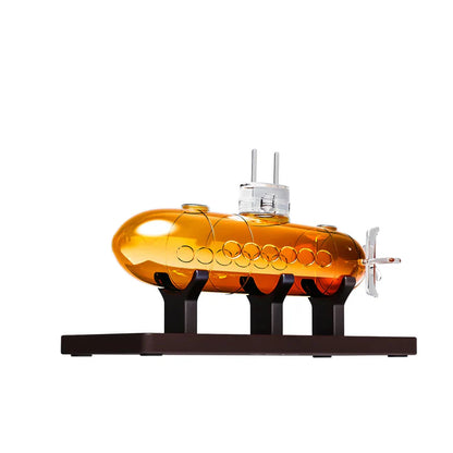 Submarine Whiskey & Wine Decanter Set - Wood Base 25oz
