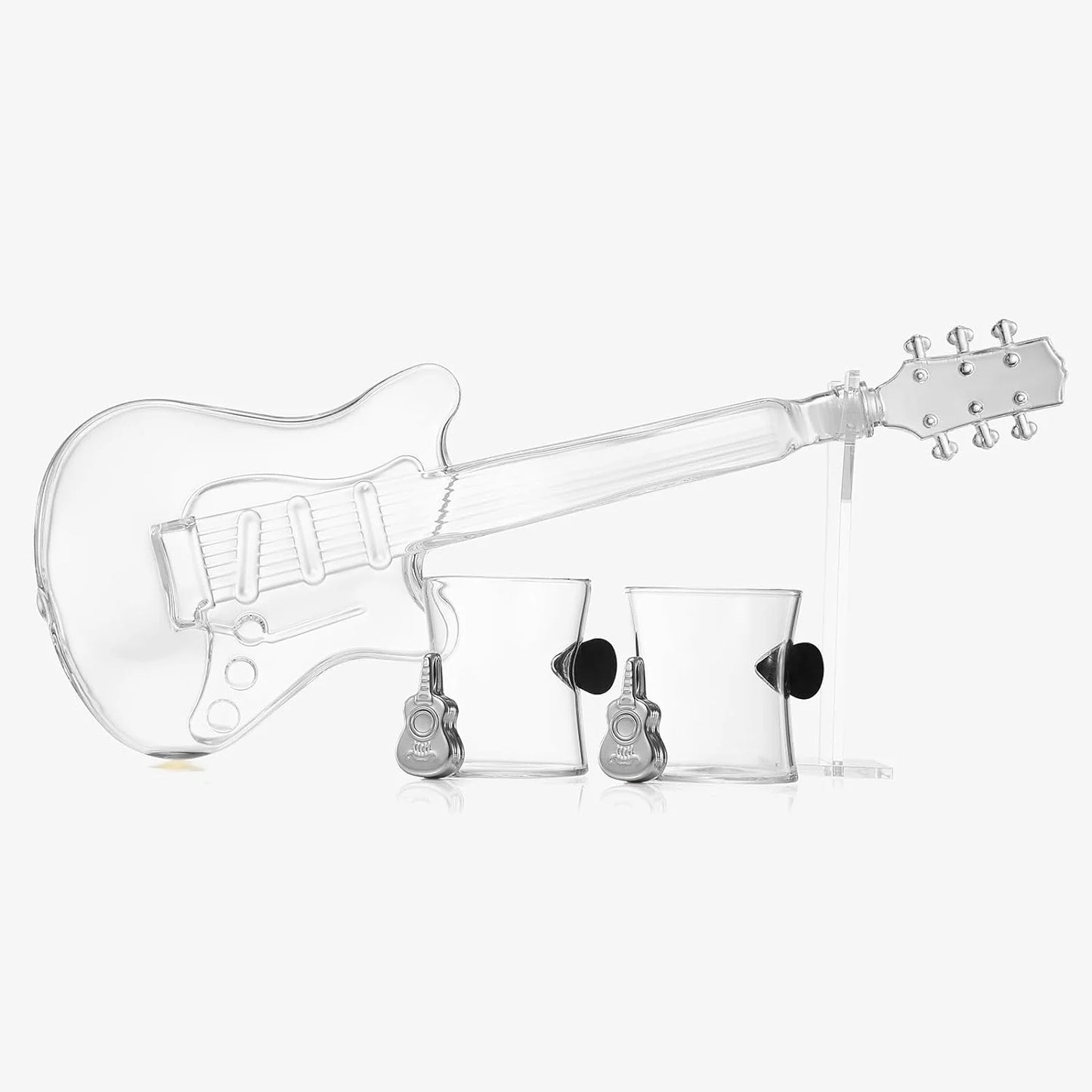 Electric Guitar Whiskey & Wine Decanter with 2 Pick Whiskey Glasses, Acrylic Stand & Case - 34 OZ Glass 16" L for Whiskey Music Lover & Rock N Roll Gifts Musician Music Lovers, Guitar Loves Gifts