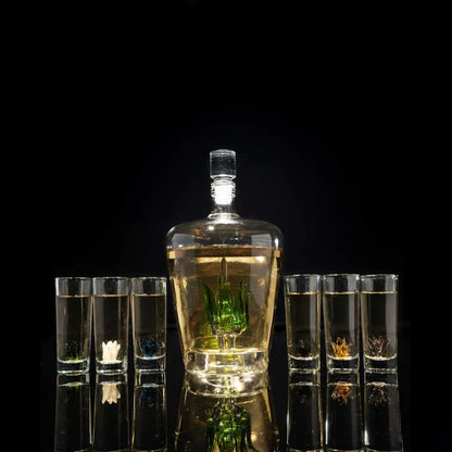Tequila Decanter Tequila Glasses Set with Agave Decanter and 6 Agave Sipping Shot Glass