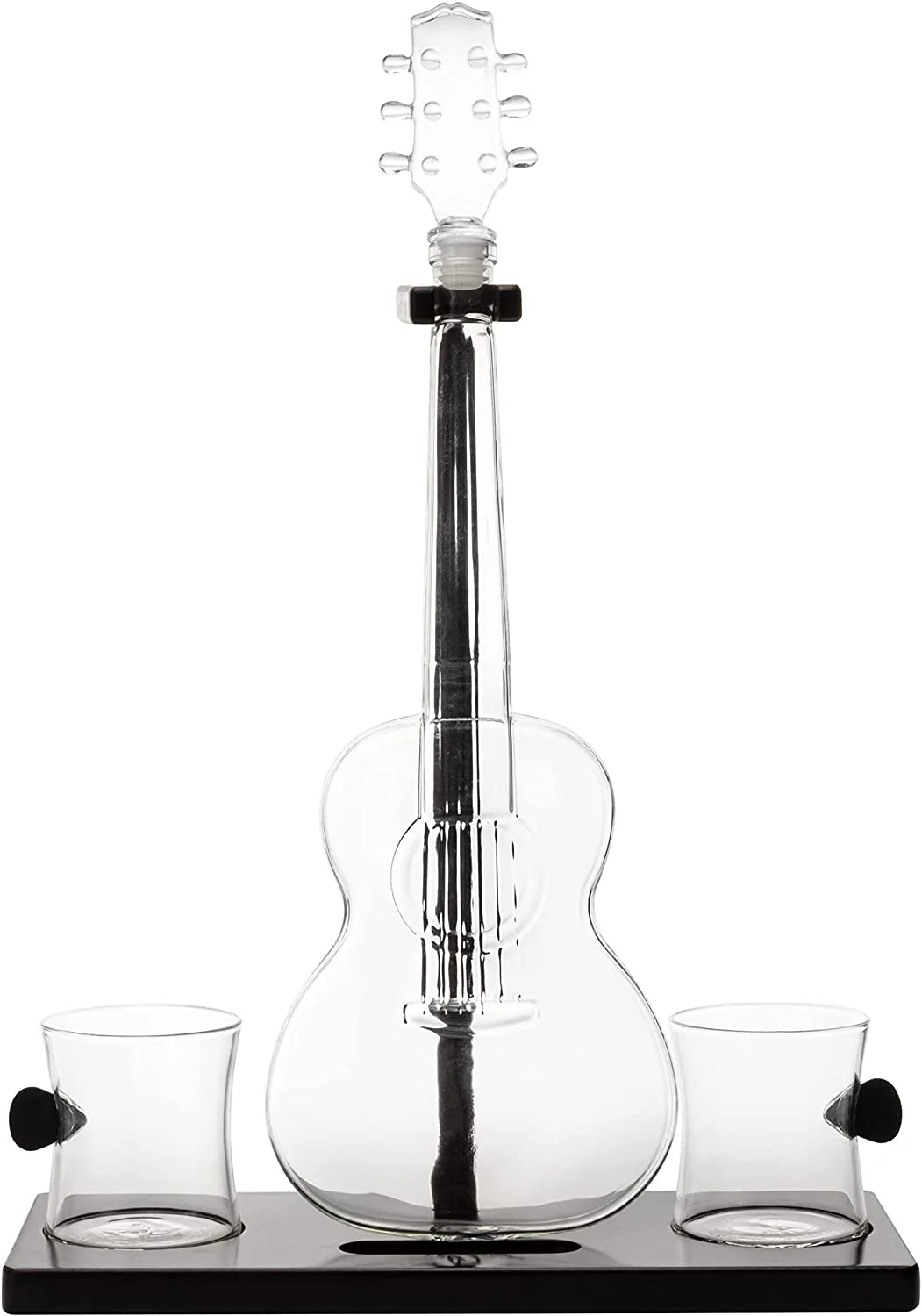 Guitar Whiskey & Wine Decanter & Mahogany Base - 1000 ML Glass Decanter with 2 10oz Glasses 14" For Whiskey Music Lover & Guitar Player Gifts Musician Music Lovers