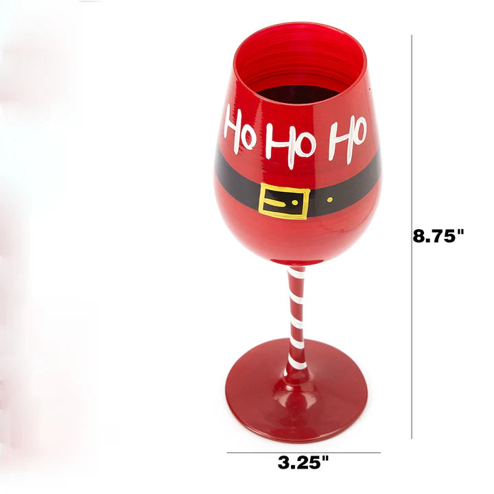 Ho Ho Ho Santa's Christmas Stemmed Wine & Water Glasses - Set of 2