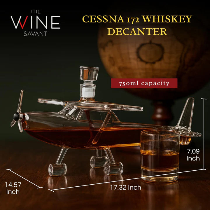 Airplane Whiskey Decanter, Cessna 172 Plane  25oz  Win & Liquor Carafe with Propeller