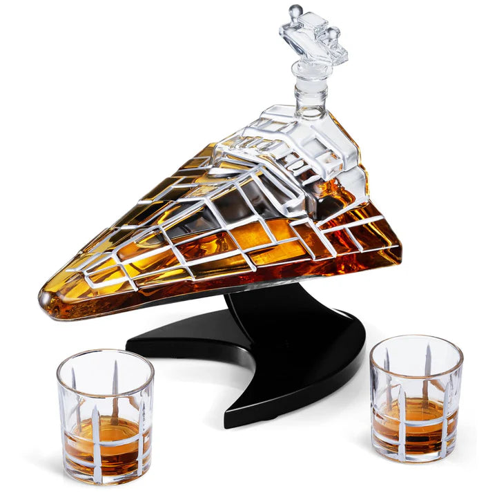Galactic Command Cruiser Decanter Set | Handmade Glass | 17 Oz