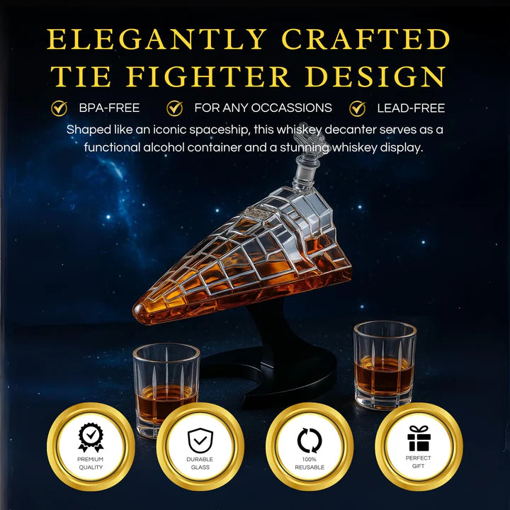 Galactic Command Cruiser Decanter Set | Handmade Glass | 17 Oz