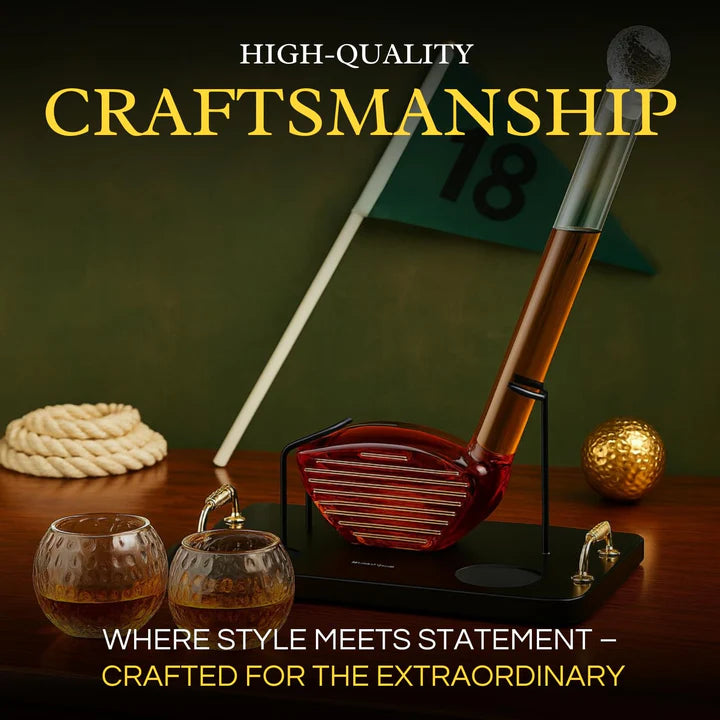 Golf Club Whiskey Decanter and 2 Liquor Glasses - 29 OZ Decanter & 15 OZ Glass Set