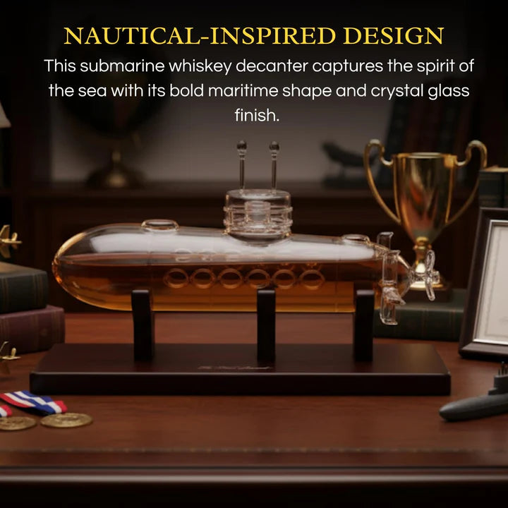 Submarine Whiskey & Wine Decanter Set - Wood Base 25oz