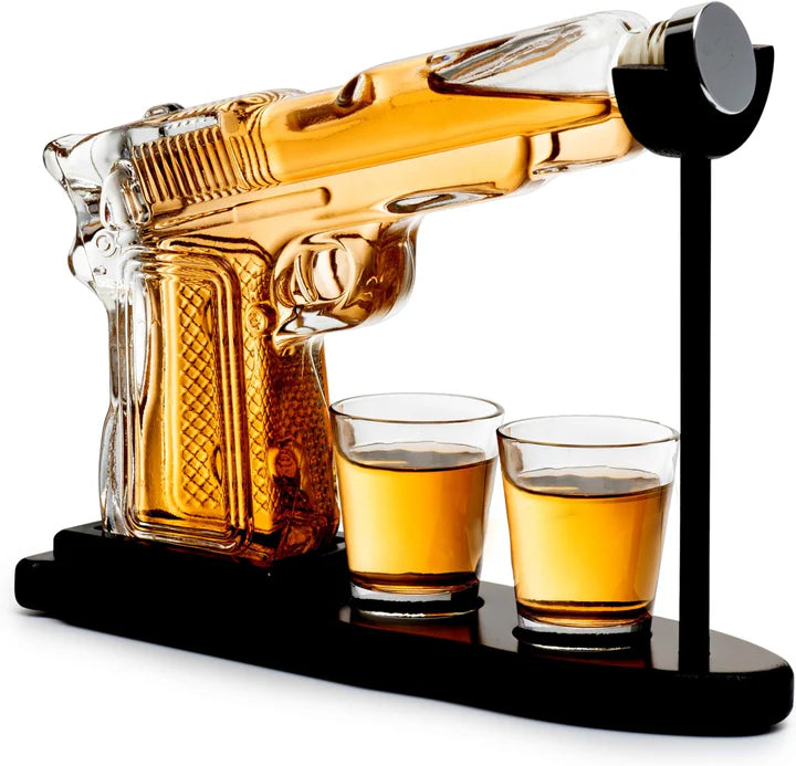 10.1 Oz Whiskey Gun Decanter Set + 2 Bullet Glasses