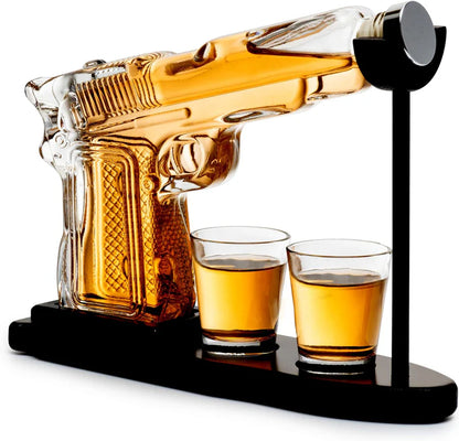 10.1 Oz Whiskey Gun Decanter Set + 2 Bullet Glasses