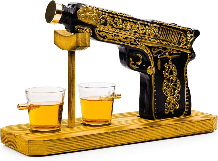 10.1 Oz Whiskey Gun Decanter Set + 2 Bullet Glasses