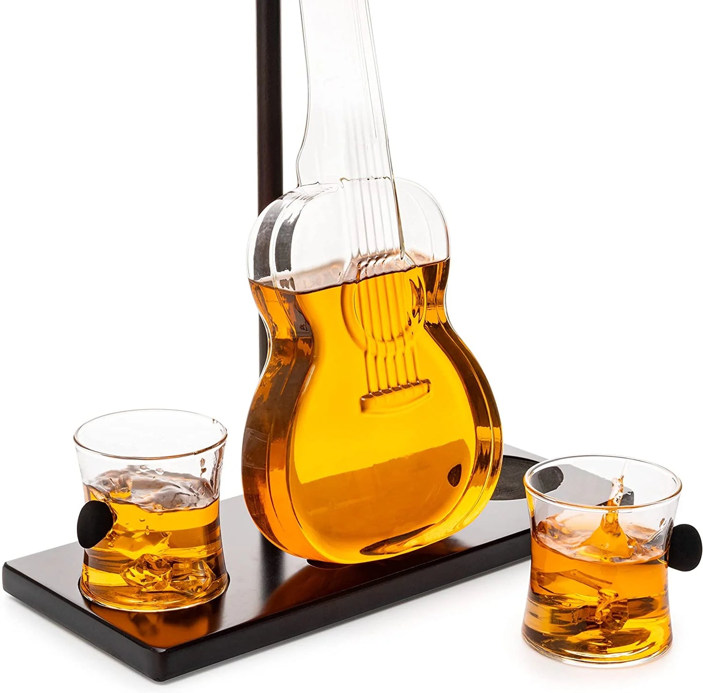 Guitar Whiskey & Wine Decanter & Mahogany Base - 1000 ML Glass Decanter with 2 10oz Glasses 14" For Whiskey Music Lover & Guitar Player Gifts Musician Music Lovers