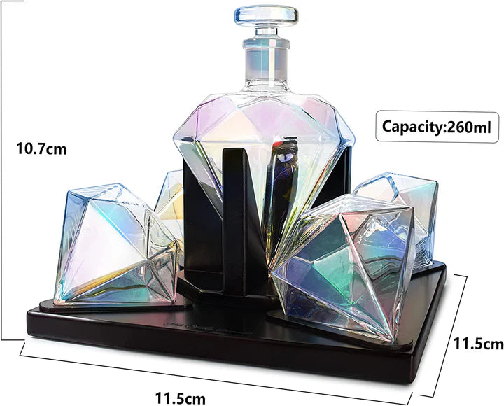 Diamond Whiskey and Wine Decanter 750ml With 4 Diamond Glasses