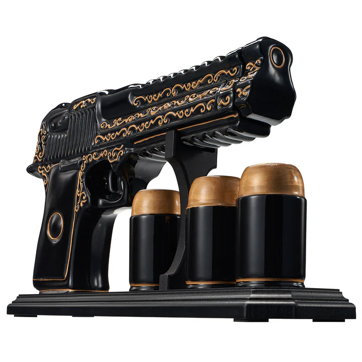 10.1 Oz Whiskey Gun Decanter Set + 2 Bullet Glasses