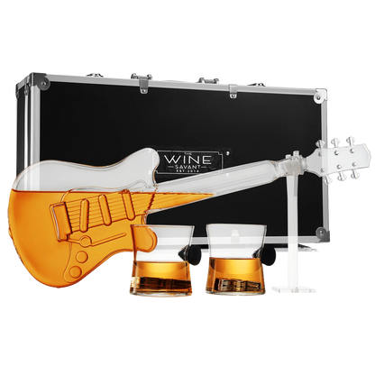 Electric Guitar Whiskey & Wine Decanter with 2 Pick Whiskey Glasses, Acrylic Stand & Case - 34 OZ Glass 16" L for Whiskey Music Lover & Rock N Roll Gifts Musician Music Lovers, Guitar Loves Gifts
