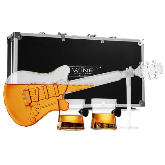 Electric Guitar Whiskey & Wine Decanter with 2 Pick Whiskey Glasses, Acrylic Stand & Case - 34 OZ Glass 16" L for Whiskey Music Lover & Rock N Roll Gifts Musician Music Lovers, Guitar Loves Gifts