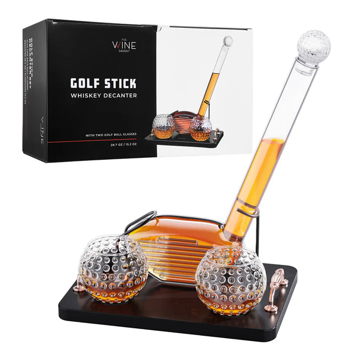 Golf Club Whiskey Decanter and 2 Liquor Glasses - 29 OZ Decanter & 15 OZ Glass Set