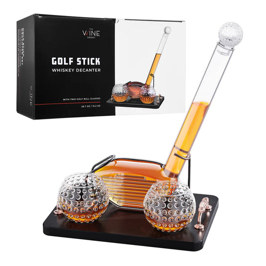 Golf Club Whiskey Decanter and 2 Liquor Glasses - 29 OZ Decanter & 15 OZ Glass Set