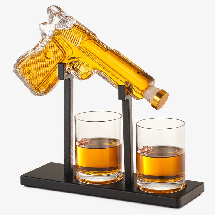 10.1 Oz Whiskey Gun Decanter Set + 2 Bullet Glasses