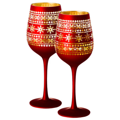 Crystal Stemmed Christmas Wine Glasses Goblets - Set of 2