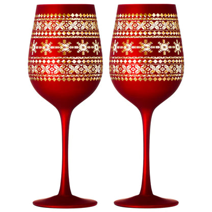 Crystal Stemmed Christmas Wine Glasses Goblets - Set of 2