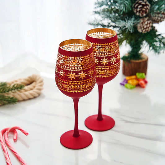 Crystal Stemmed Christmas Wine Glasses Goblets - Set of 2