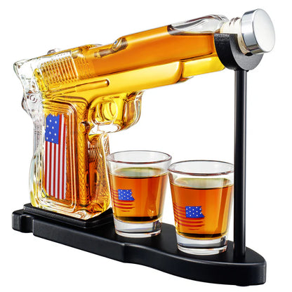 10.1 Oz Whiskey Gun Decanter Set + 2 Bullet Glasses