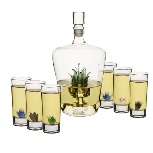 Tequila Decanter Tequila Glasses Set with Agave Decanter and 6 Agave Sipping Shot Glass