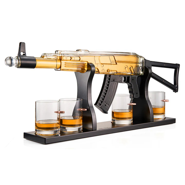 Gun Whiskey Decanter Set - Limited Edition, Silencer Stopper - 710 ml & 4 10.5oz