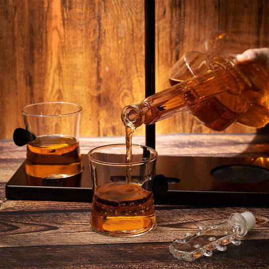 Guitar Whiskey & Wine Decanter & Mahogany Base - 1000 ML Glass Decanter with 2 10oz Glasses 14" For Whiskey Music Lover & Guitar Player Gifts Musician Music Lovers