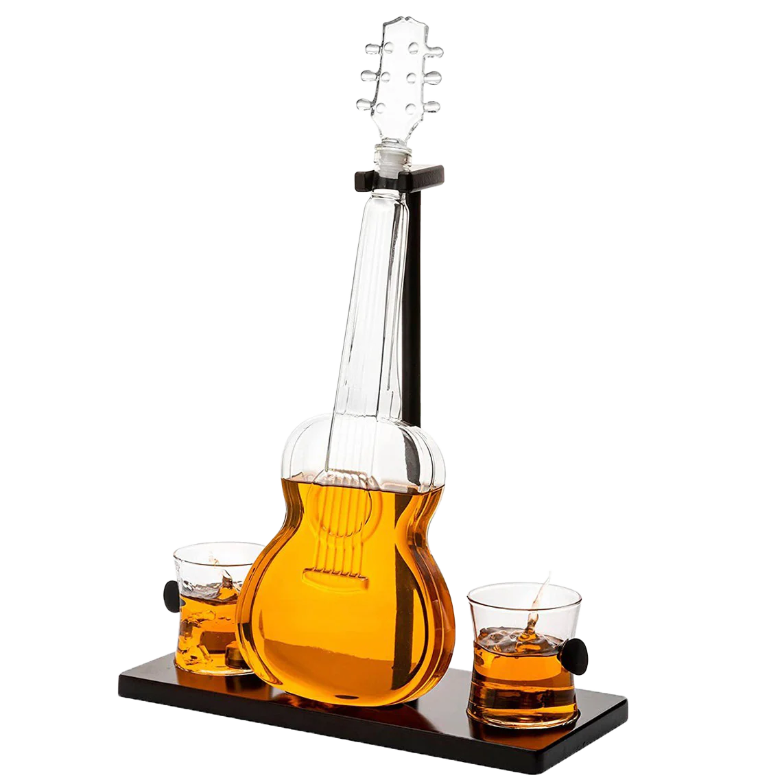 Guitar Whiskey & Wine Decanter & Mahogany Base - 1000 ML Glass Decanter with 2 10oz Glasses 14" For Whiskey Music Lover & Guitar Player Gifts Musician Music Lovers