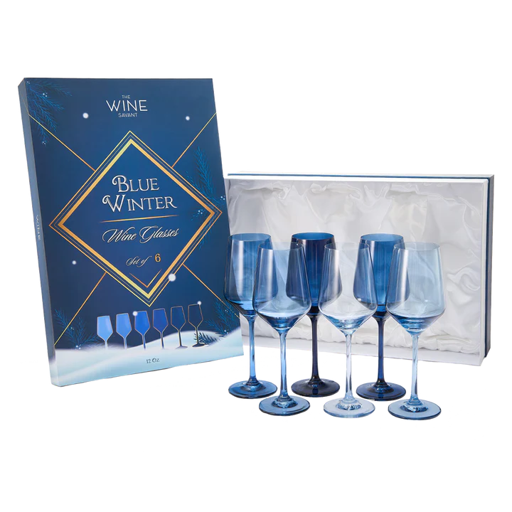 Blue Winter Christmas Wine Glasses | Set of 12 | Navy Colors