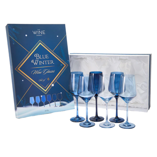 Blue Winter Christmas Wine Glasses | Set of 12 | Navy Colors